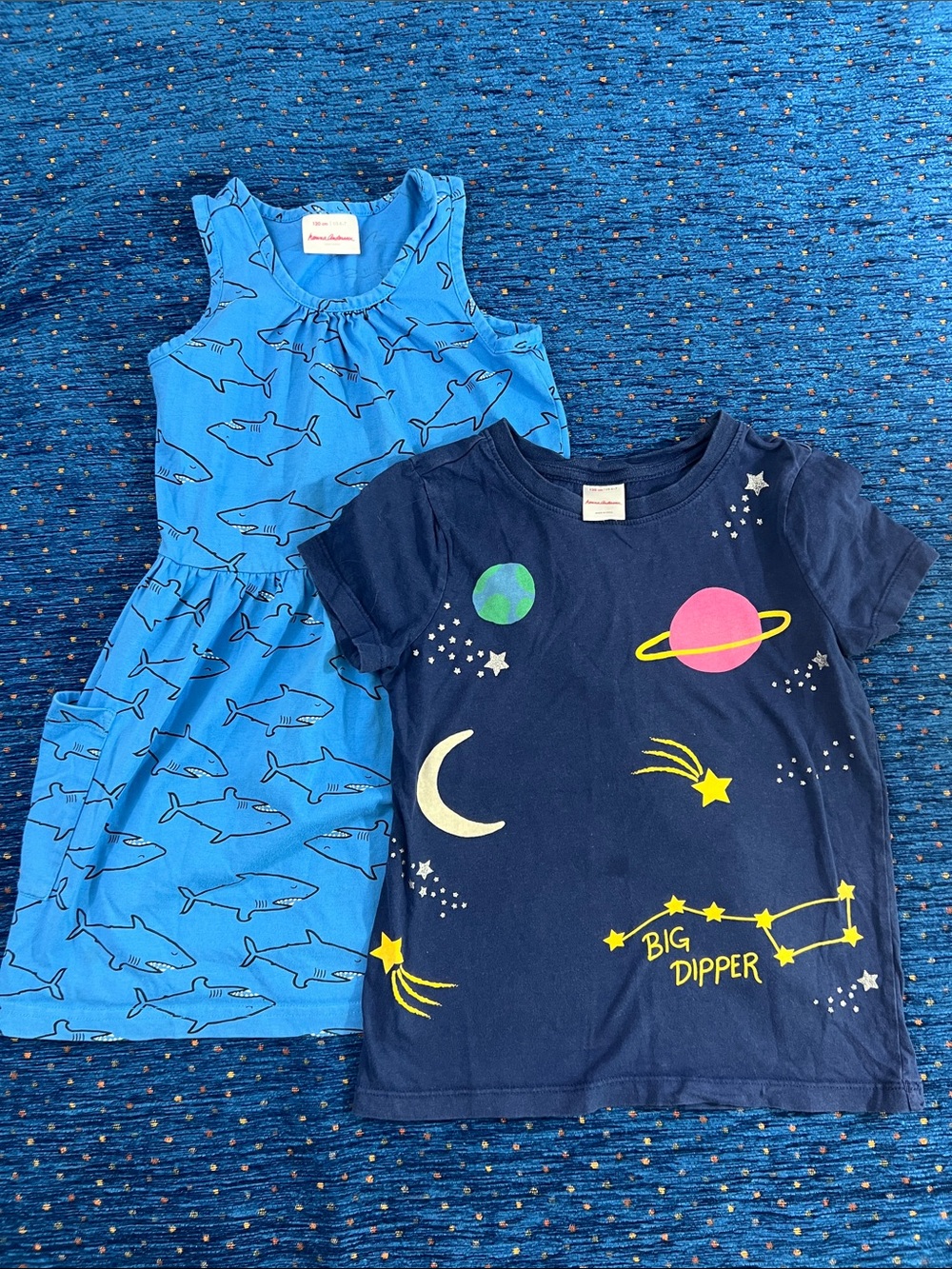 Hanna Andersson bundle size 6/7 blue shark Print Dress & Navy Space tee
